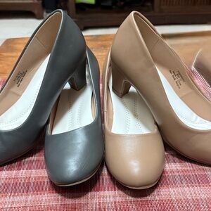 Chic Women's comfortable low heel pump - Gray and Tan